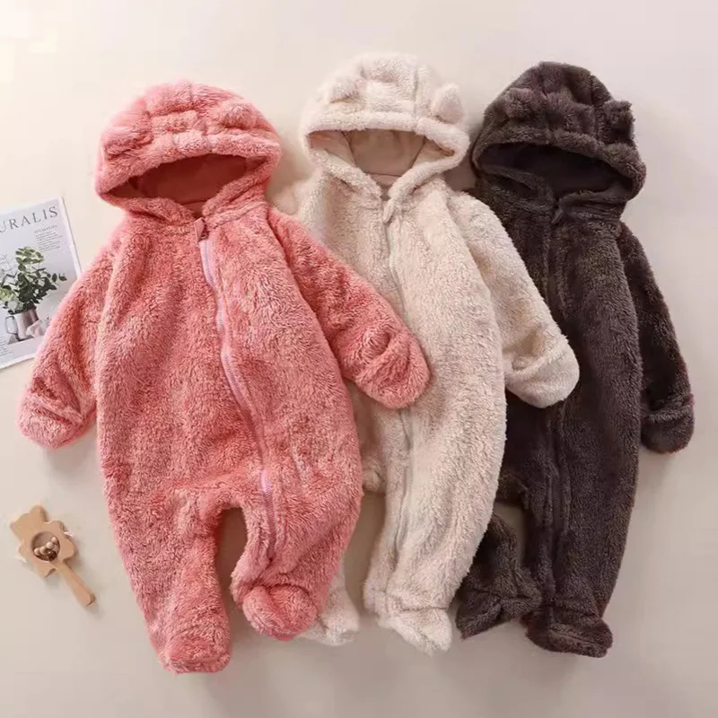 Autumn Winter Newborn Jumpsuit Hooded Footed Baby Romper Warm Cover Hands Feet Infant Outfit Toddler Loungewear Kids Clothes