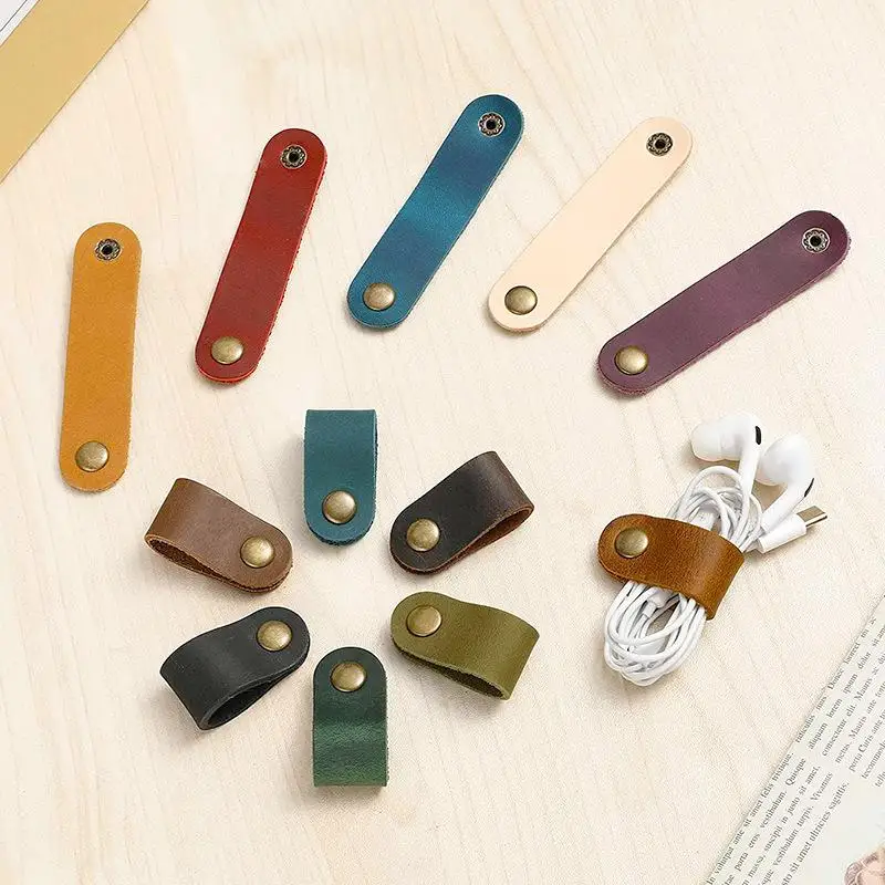 10Pcs Faux Leather ,  Wraps for Earphone & Data Cables, Battery Free Cable Management Accessories