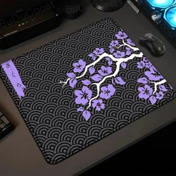 Küçük boy Mousepad Sakura sanat tasarım kilim 18x22cm oyun aksesuarları mor çiçek sevimli Deskmat kilit kenar klavye fareler Mat hediye