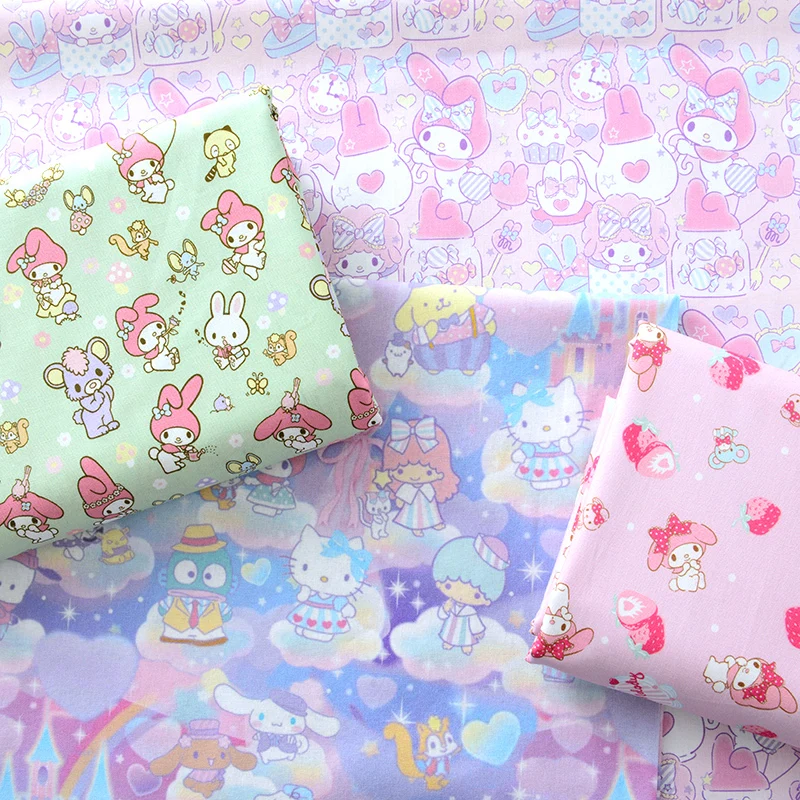 Cartoon Hello Kitty Melody 100% Cotton Fabric for Girl Skirt Clothes Home Textiles Cloth Slipcover Cushion DIY Sewing Material