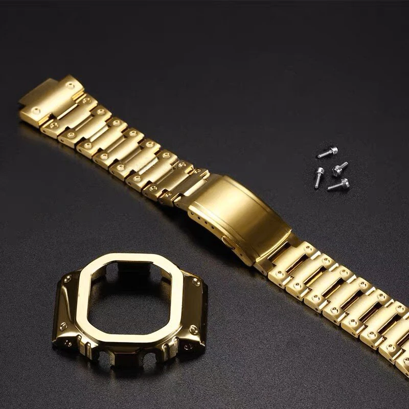 Upgrade Watch Accessories Metal Mod Kit For Casio G‑SHOCK GM‑5600 Stainless Steel Case & Bracelet Black/Gold/Silver Bezel Strap