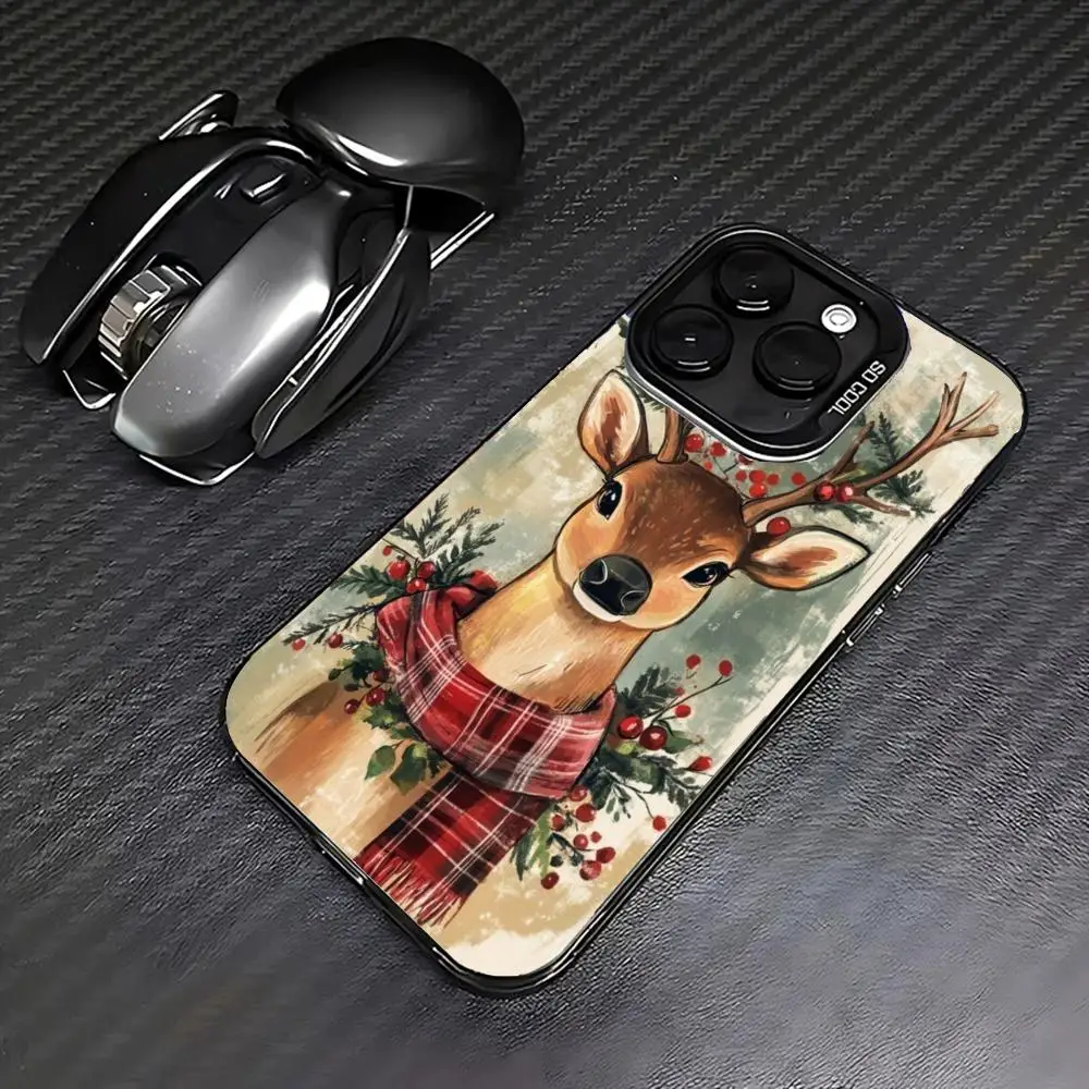Bonita funda de teléfono con diseño de ciervo navideño adecuada para iPhone 17 16 15 14 13 12 11 Pro/Max/Plus, funda trasera anticaída y antigolpes
