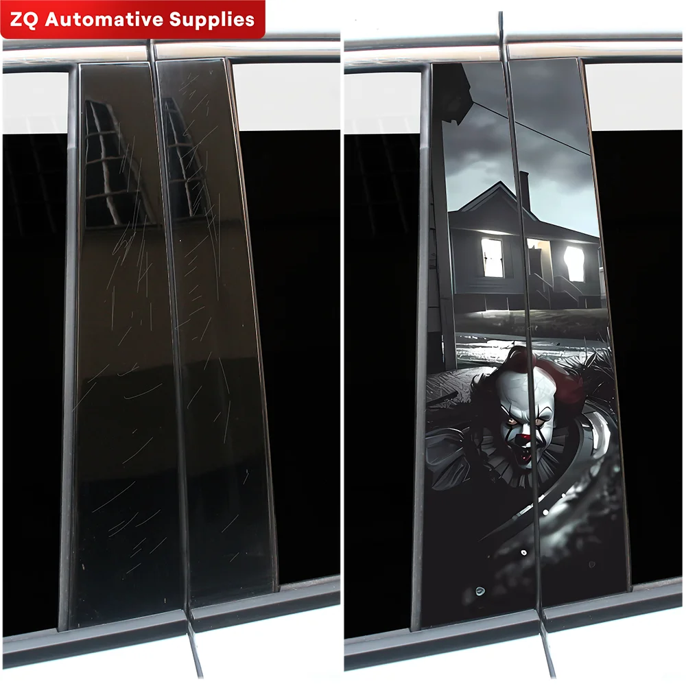 Horror Clown Car Stickers Car B-pillar Vinyl Decal Waterproof Auto Center Pillar Sticker Cover Scratches Vehicle Decor Accessory