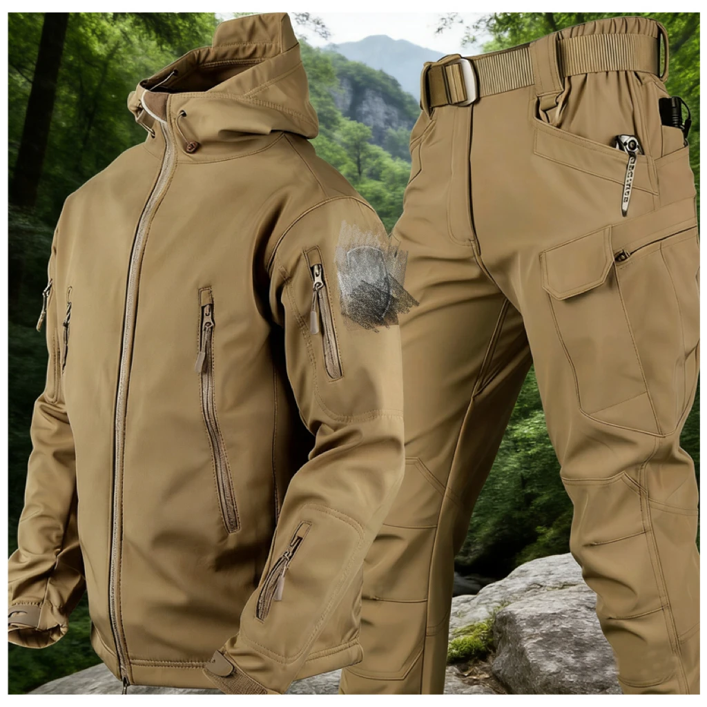 

Men's Winter Autumn Softshell Sharkskin Jackets And Pants Outdoor Camping Hiking Hunting Clothes Windbreaker