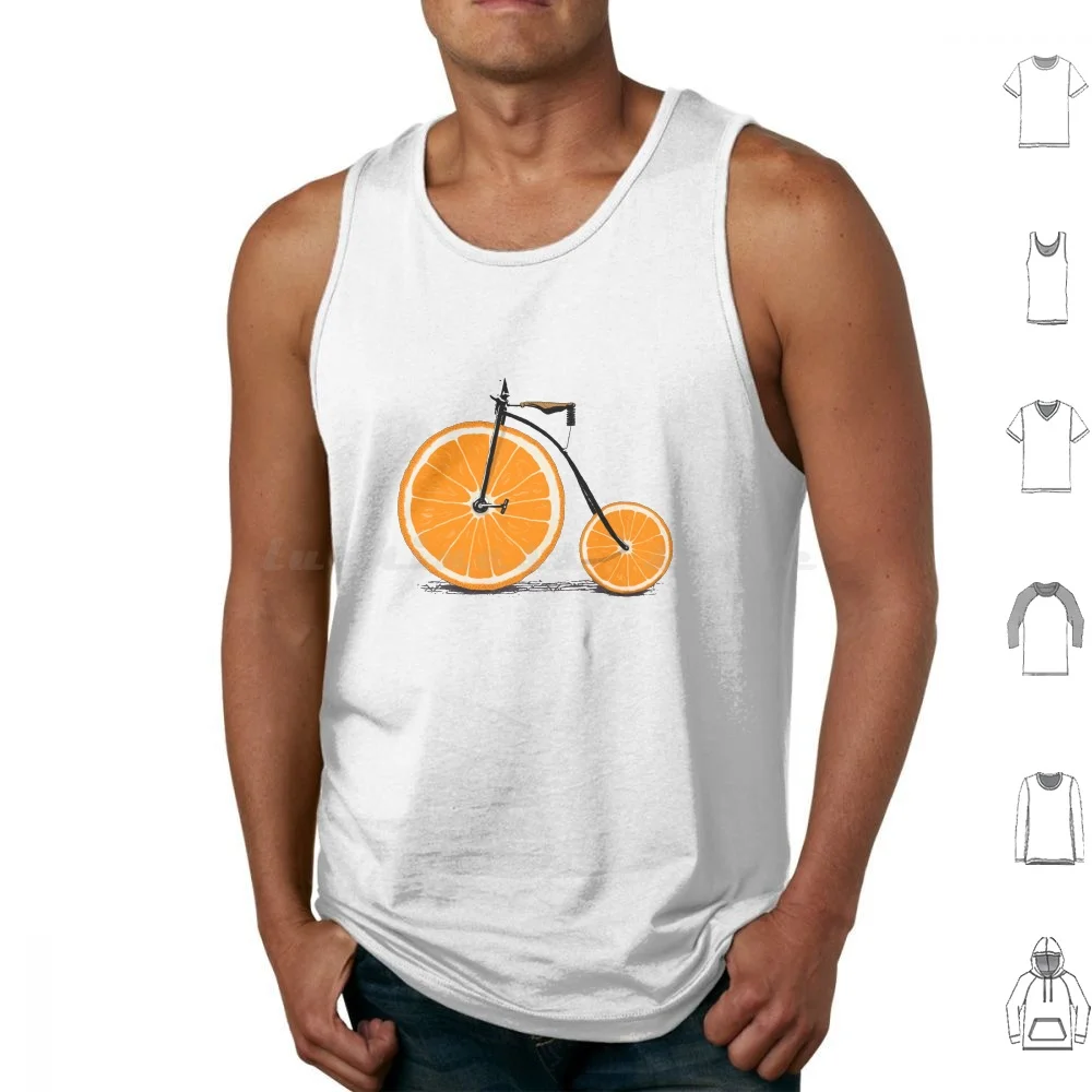 Vitamin Tank Tops Print Cotton Graphic Design Food Vintage Bike Cycle Penny Farthing Wheels Bicycle Fruit Orange Penny