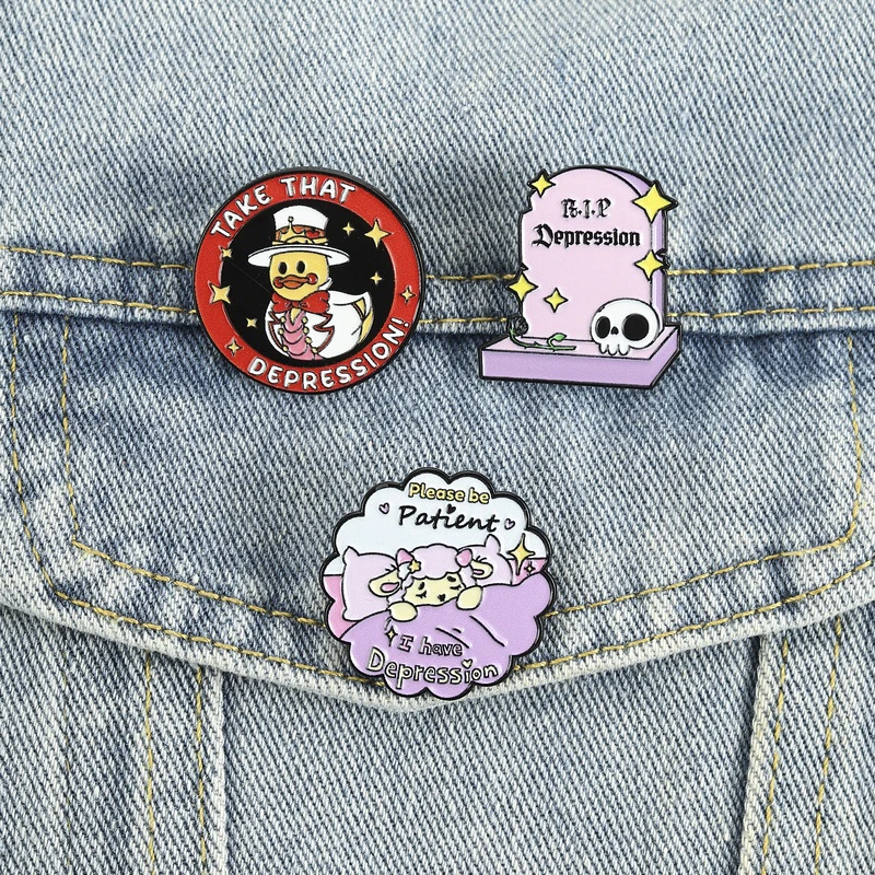 Take That Depression Emaille-Pins, Kawaii Lamm-Enten-Broschen, Reversnadeln, Punk-Stil, Grabstein-Schmuck, Geschenk für Freunde