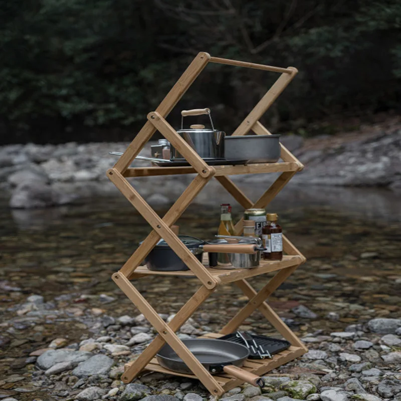 Outdoor camping portable shelf Picnic tableware storage rack Folding Multi layer Storage Rack Phoebe material Picnic accessories