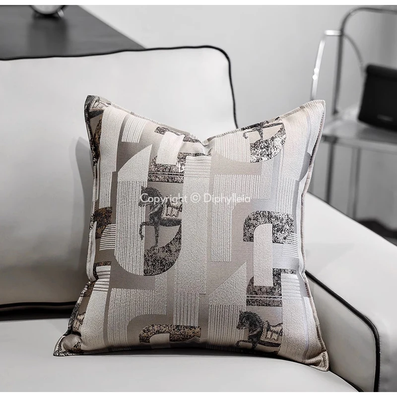 Diphylleia H Style Modern Horse Geometry Jacquard Pillow Covers Luxury Multi-Textured Cushion Case For Living Room Family Office