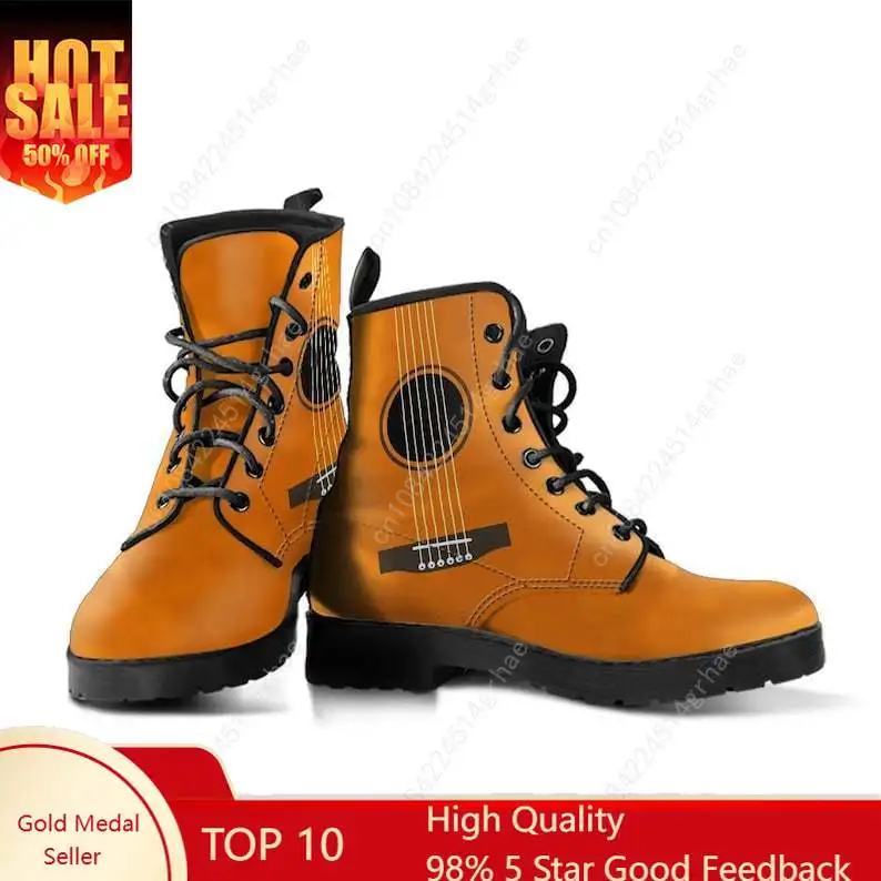 

Guitar Leather Boots Guitar Handcrafted Custom Print Boots Men's Women's Winter Boots Guitar Footwear