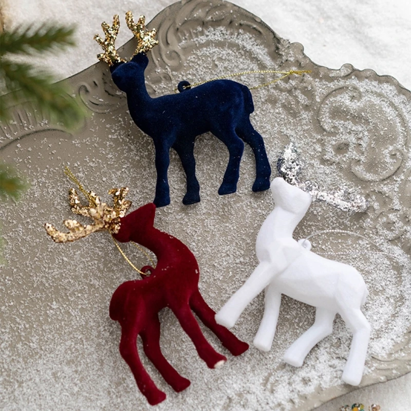 Flocking Elk Christmas Tree Decoration Reindeer Figurine Ornament Party Supplies