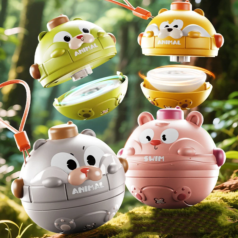 Spinning Top with Lanyard Cartoon Cute Pet Gyroscope Toy for Kids with Lanyard Press Launching Spinner for Toddlers Boy Playtime