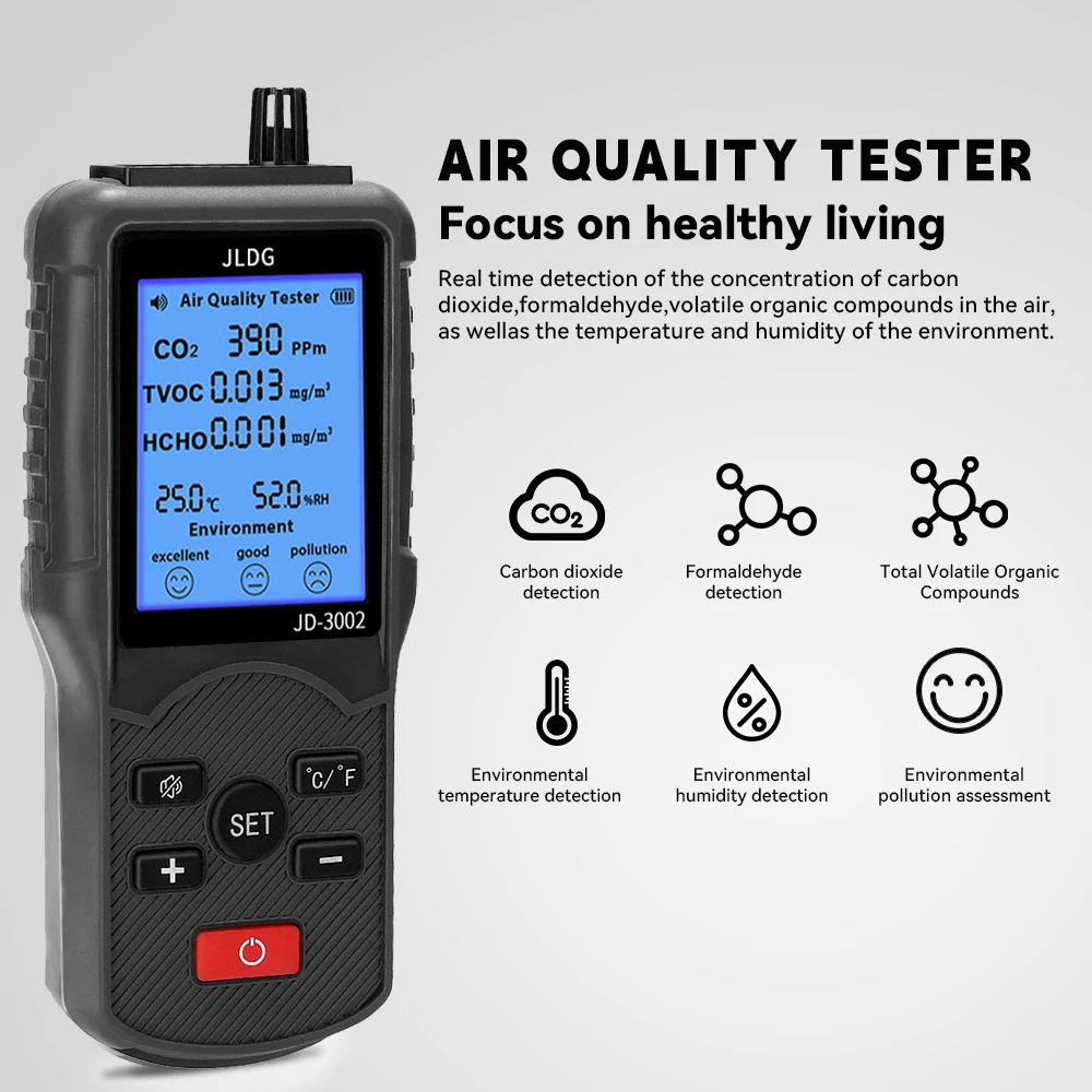 Air Quality Monitor CO2 TVOC Temperature Humidity Detector Industrial Testing Equipment Temperature Humidity Detector