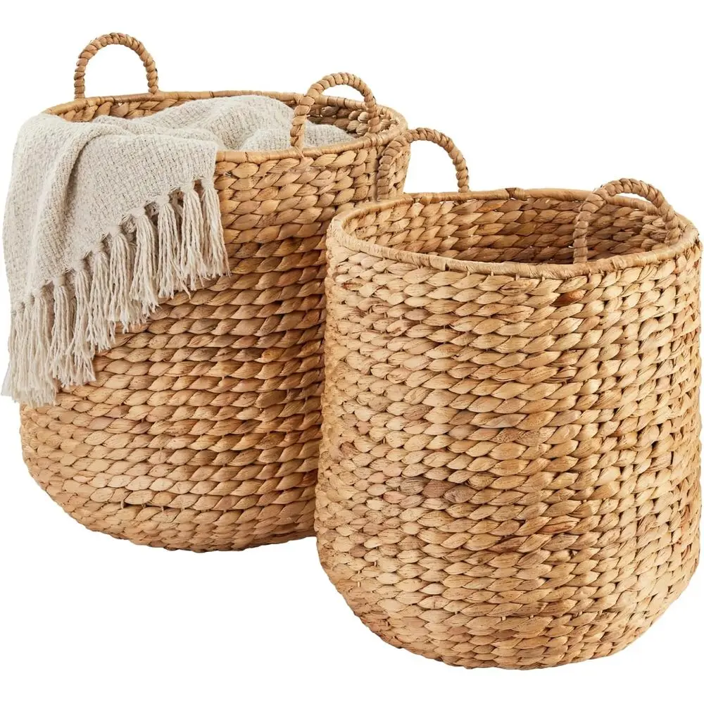 

Nesting Baskets Set with Handles, Handcrafted Water Hyacinth, Multi-Purpose Storage for Plants, Laundry, and Home Organization -