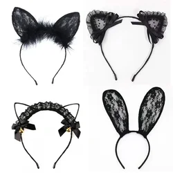 Headband de pena de renda para vestir, orelhas de coelho, acessórios sexy para cabelo de coelho, linda fivela cosplay, headwear evento, festa de vestir