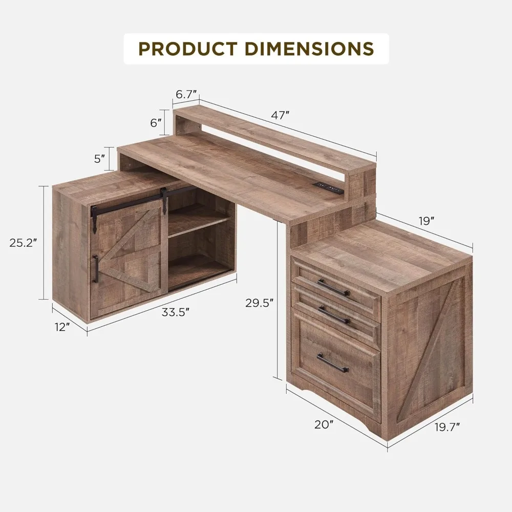 Computer Desk W Darwers & Storage Cabinet,Home Office Desk with File Drawer, Gaming Desk with Monitor Stand & Charging Station