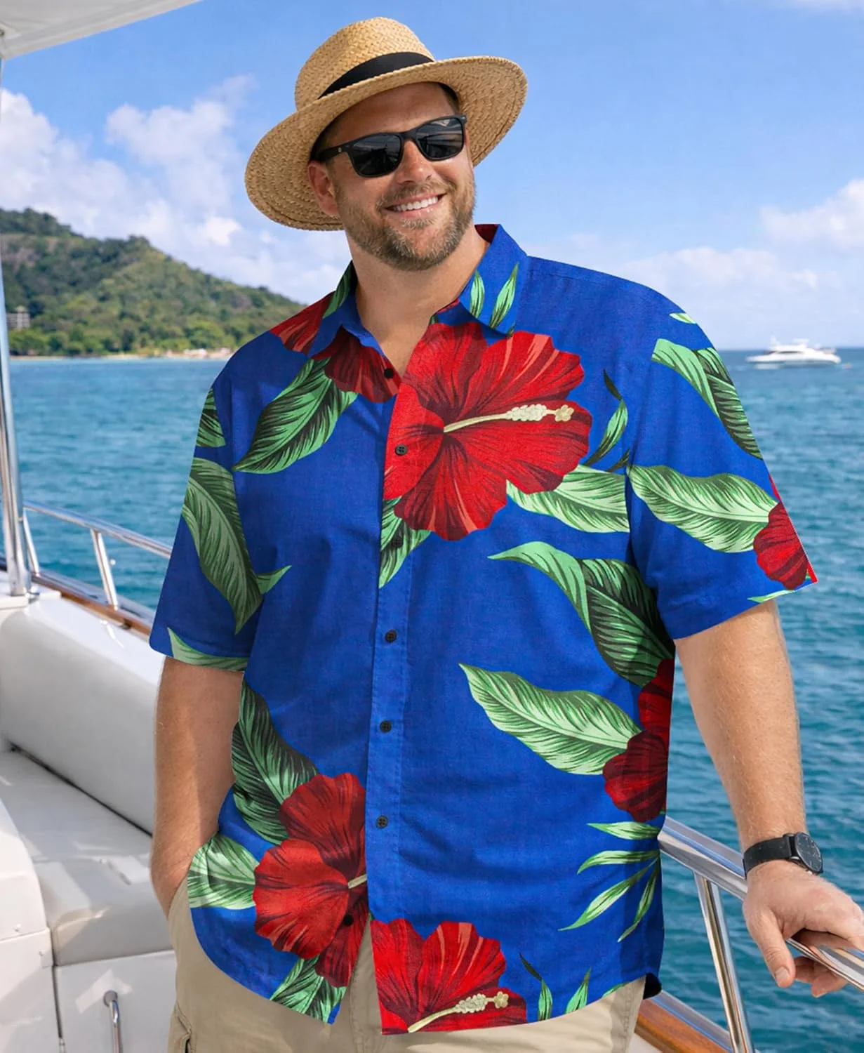 2026 Men's Summer Cool Short Sleeve Lapel Pocket Shirt Tropical Flower Printed Shirt Large Size Beach Clothes 5XL Fast Shipping