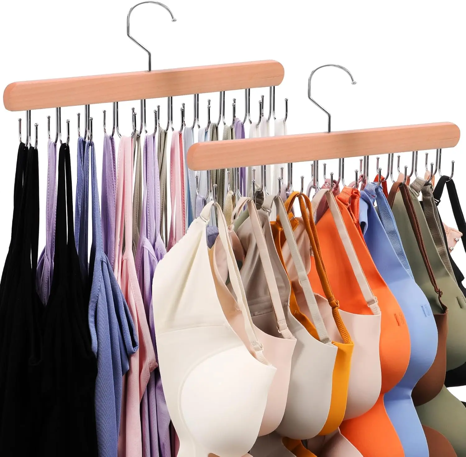 

Набор из 2 деревянных вешалок для топов с 40 крючками, компактный органайзер для бюстгальтеров и одежды