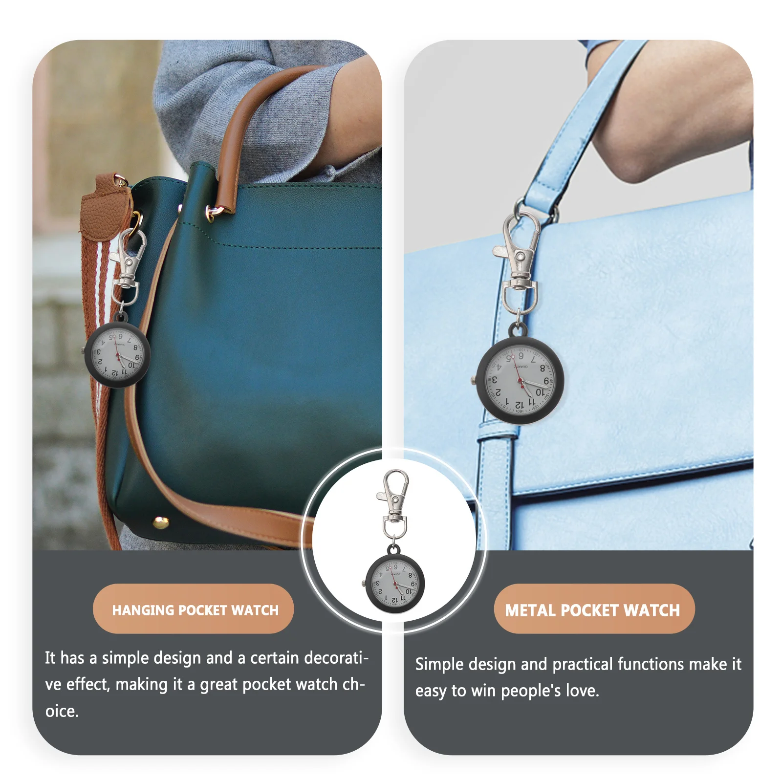 

1Pcs Simple Pocket Watch for Nurses Stainless Steel Pendant Watch Reliable Hanging Timepiece Convenient Keychain Accessory