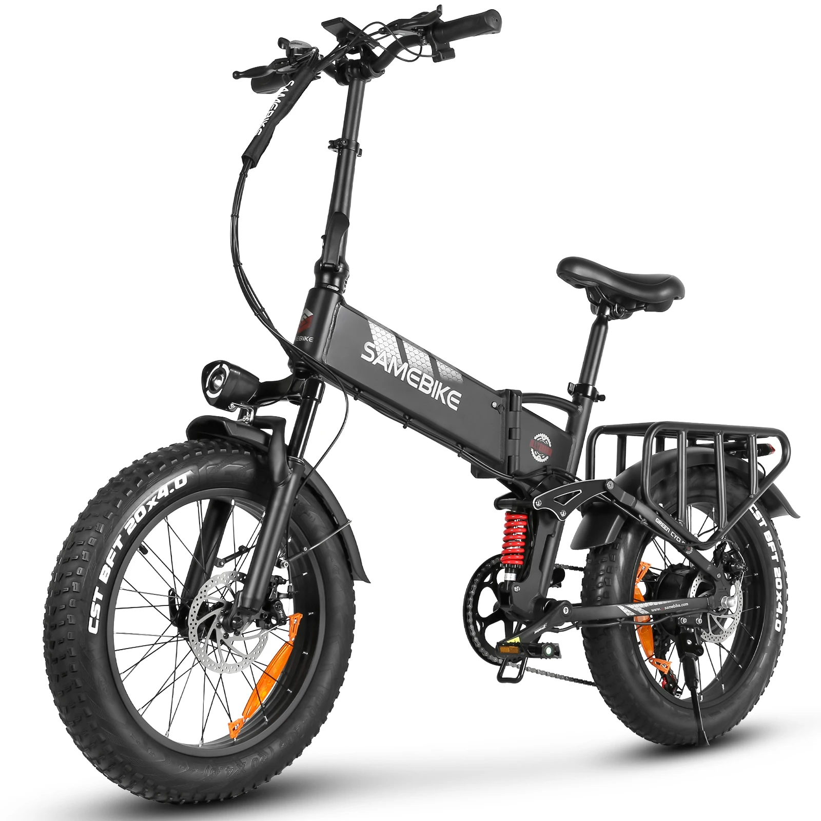Samebike RS-A02 Pro Faltbares Elektrofahrrad für Erwachsene, 20x4,0 Zoll Fatbike Mountainbike mit 48V 15Ah Abnehmbarem Akku, 25 km/h und Reichweite bis 80–100km