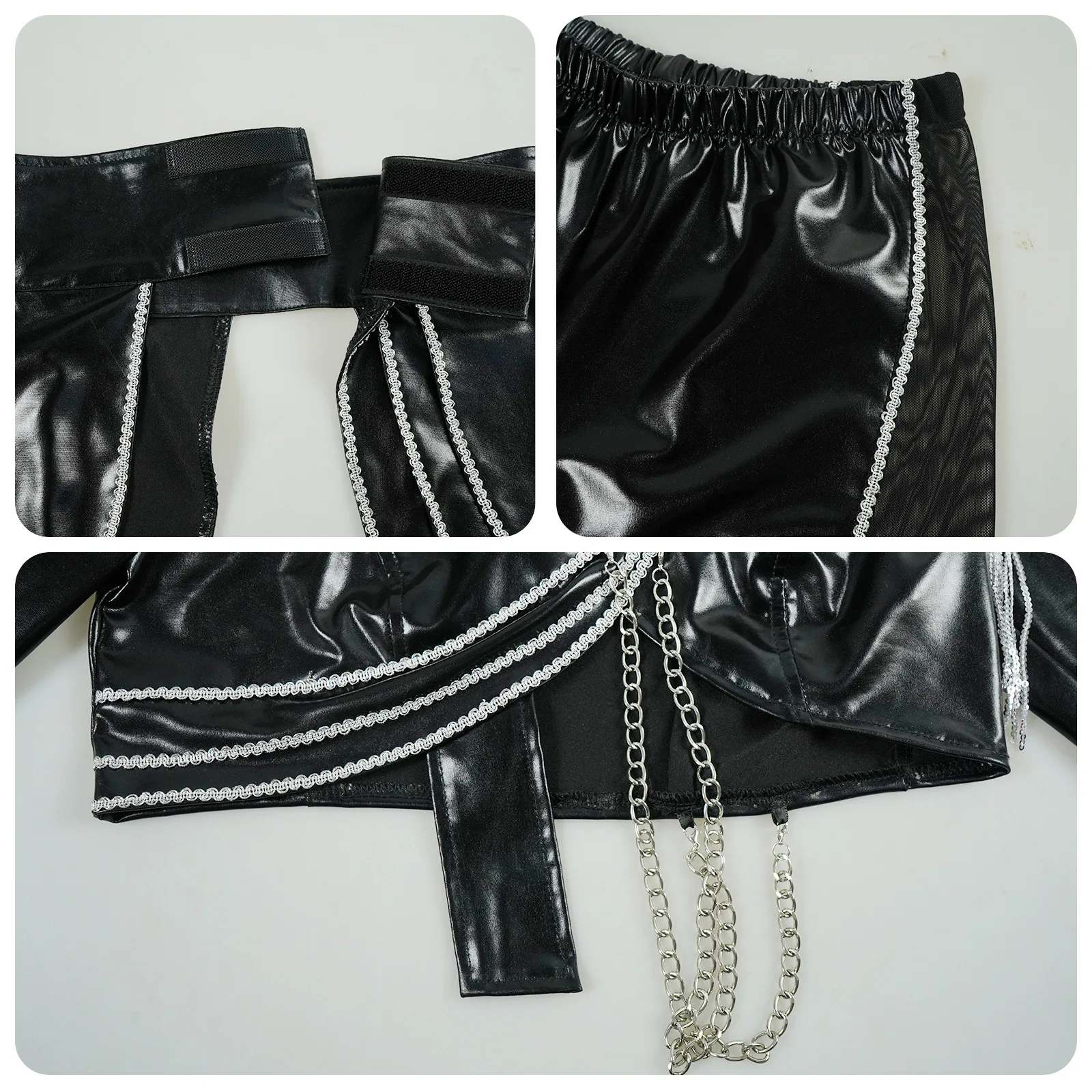 أزياء Kpop Demons Hunters Rumi Huntrix التأثيرية لحفلة الهالوين ​ ​   بدلة للجسم من الجلد الأسود للأطفال والكبار