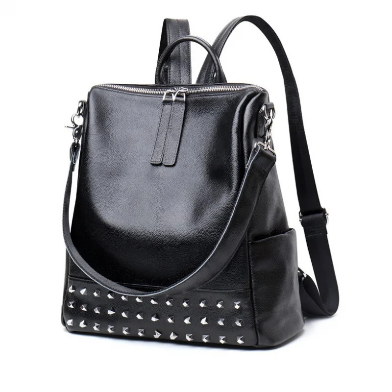 

Женский новый модный рюкзак из натуральной кожи, уникальная сумка из воловьей кожи с шипами, универсальный рюкзак