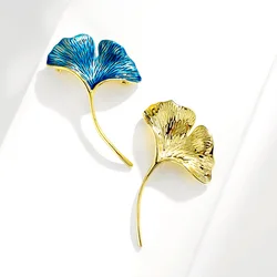 Ginkgo Leaf Brooches Enamel Plant Corsage for Women Girls Suit Collar Clip Clothing Accesories Pins Wedding Party Jewelry Gifts