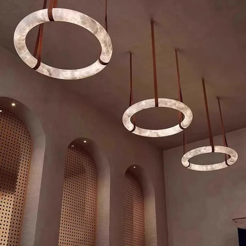 

Modern Minimalist Art Restaurant Bedroom Living Room Kitchen Creative Pendant Light Luxury Circular Imitation Marble Hang Lamp