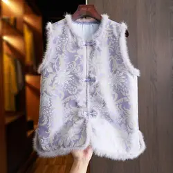 Winter Chinese Traditional Women Clothing Purple Jacquard Clasp Improved Modern Vest Women Velvet Thermal Tops