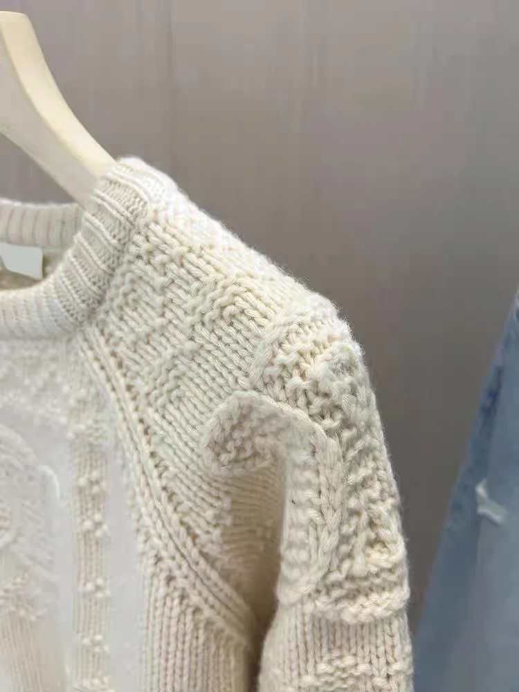 Maglione lavorato a maglia da donna Gancio 3D Fiore All-Match Sle Lungo Sve Lunghezza regolare Pendolarismo Faion Autunno Inverno Sensazione di fascia alta