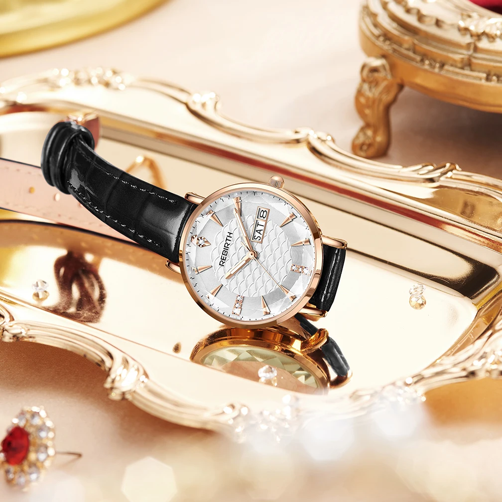 REBIRTH orologi da donna cinturino in pelle impermeabile moda Casual orologi da donna al quarzo