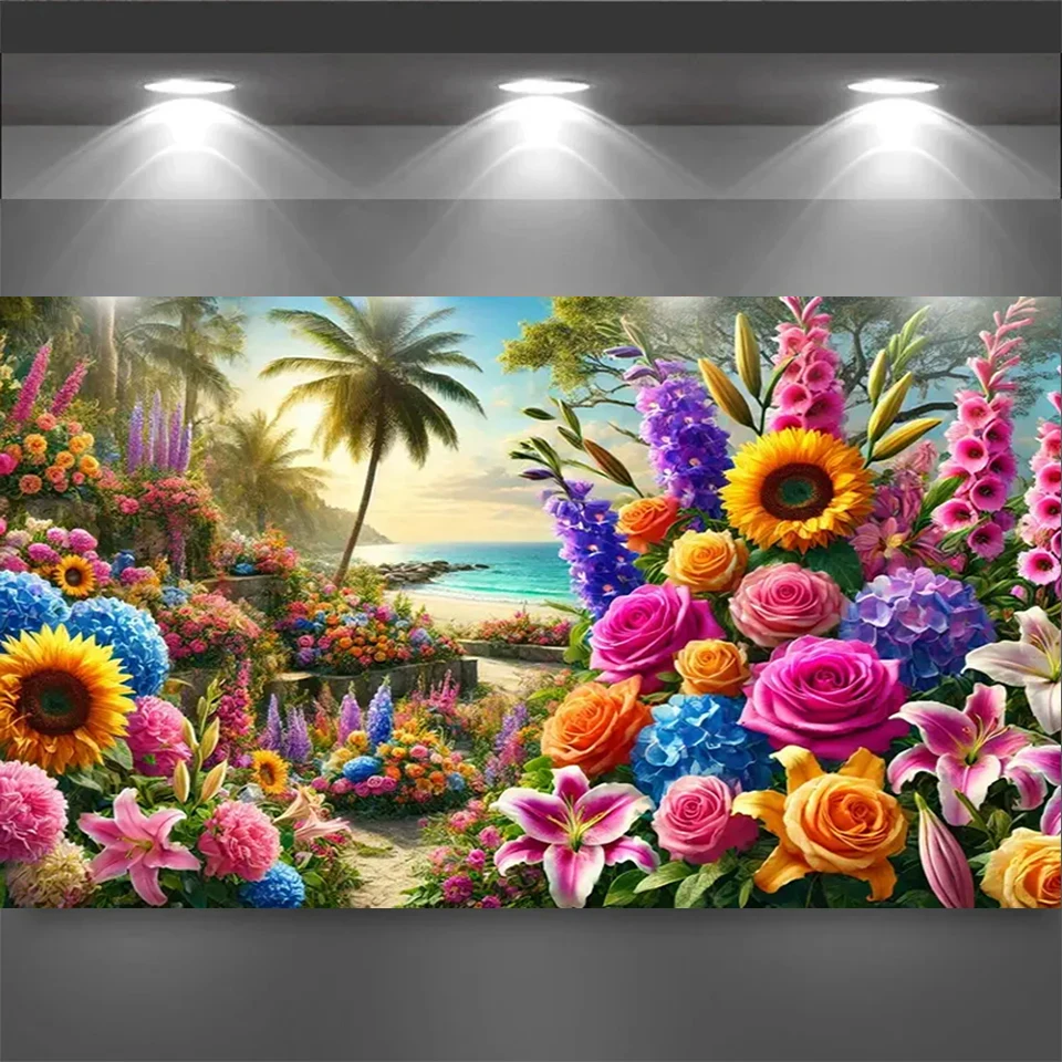 

Large Size DIY Sea Beach Colorful Flowers Diamond Art Painting Full Square Round Diamond Embroidery Mosaic Cross Stitch Kits