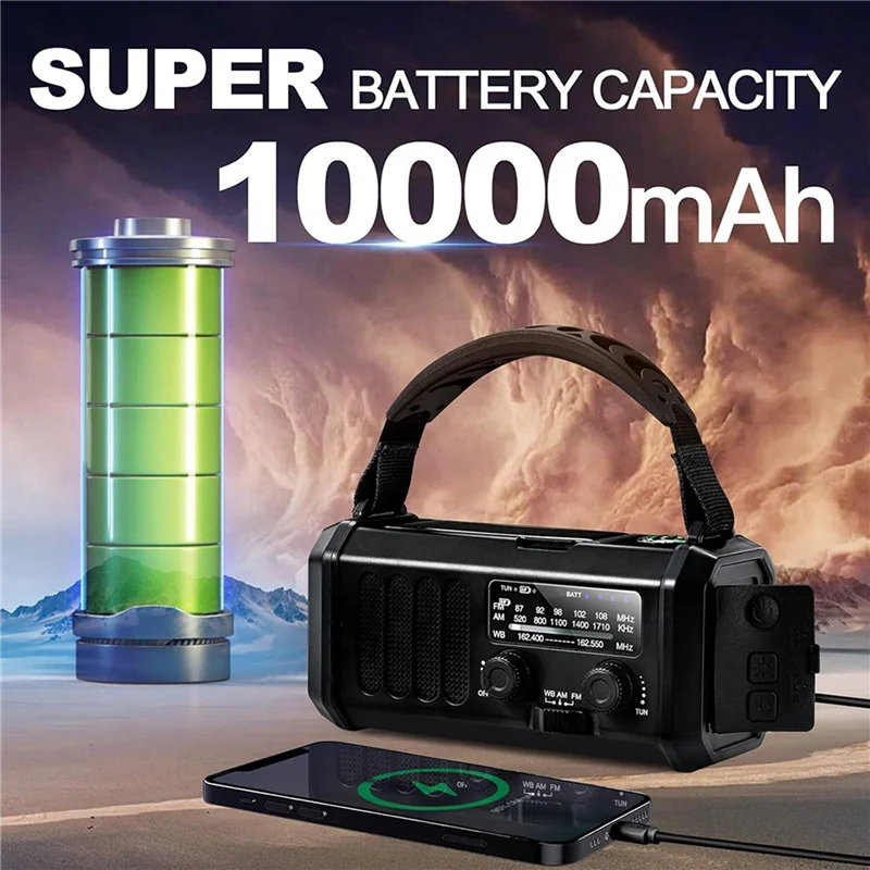 

ABGI-2X Emergency Weather Radio FM/AM/WB,Portable Hand Crank Radio,Flashlight ,Solar Powered 10000Mah For Outdoor Camping