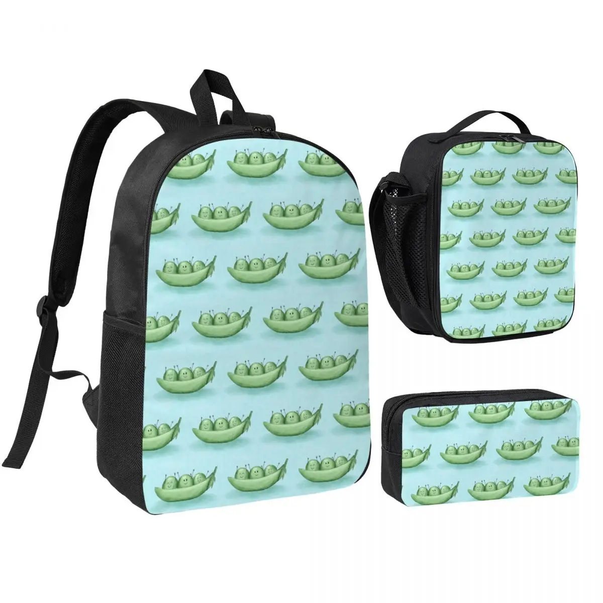 Vibrant In Color Cute Pea Pattern Backpack Student BookBag School Bag Shoulder Bags 3ps Insulated Lunch Bag Pencil Case