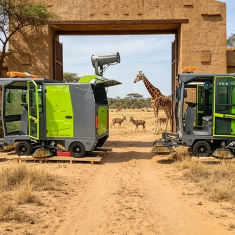 

Electric Riding Sweeper with Enclosed Cab for Construction Site Dust Control