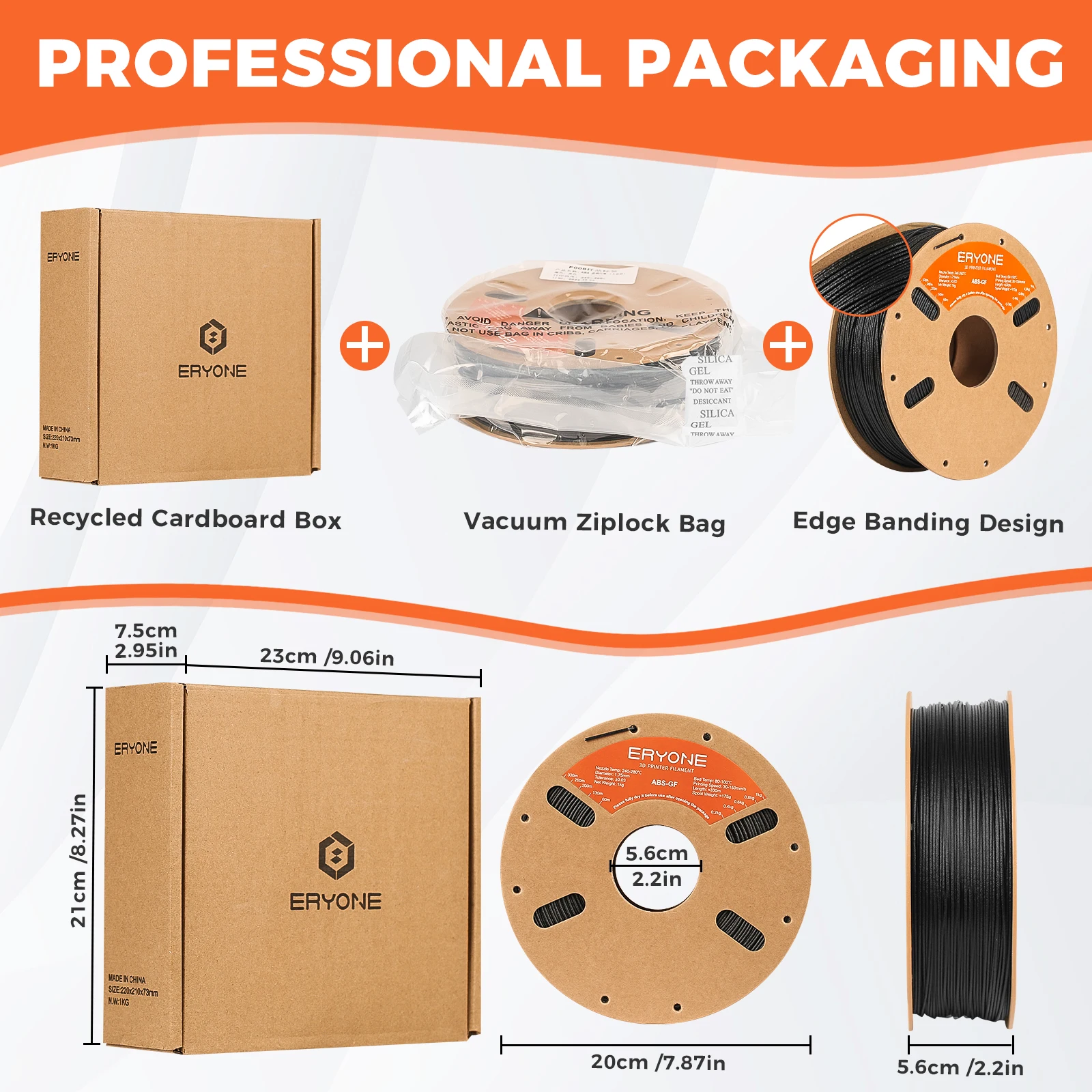 ERYONE 1/3/5/10KG Glasvezel ABS Premium Filament 3D Print, Groothandel, Zwart Wit, 10% glasvezel abs filament