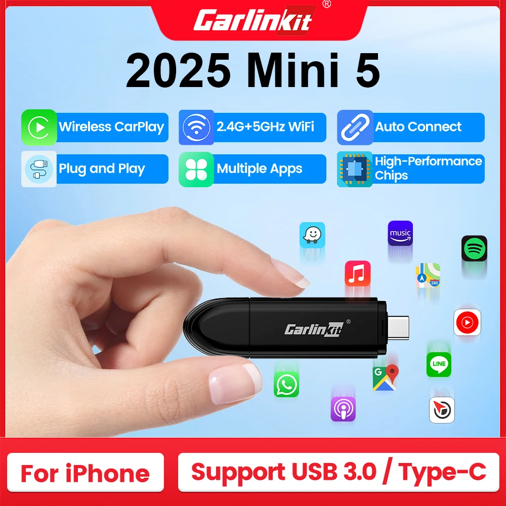 2025 New MINI 5 CarlinKit Wireless CarPlay Wireless Adapter Smart Mini Box Plug And Play WiFi Fast Connect For Wired CarPlay