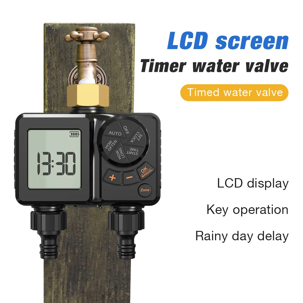  2 Outlets Automatic Water Timer Garden Timing Watering Valve Automatic Irrigation Controller Faucet Sprinkler for Garden Yard