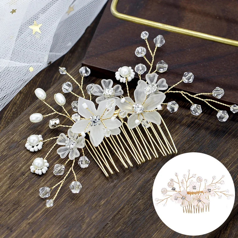 Hot Sale Silver Color Tiara Hair Combs For Women Bride Cheap Pearl Crystal Headpiece Wedding Hair Accessories Bridal Jewelry