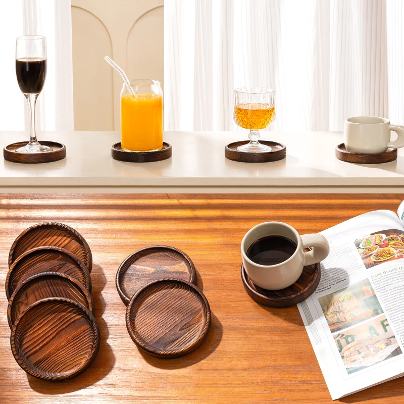 1 SET Wooden Coasters for Drinks Natural Wood Drink Coaster Set for Drinking Glasses Tabletop Protection for Any Table Type