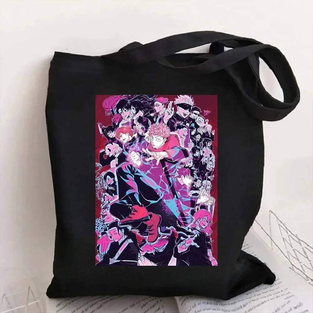 Japan Anime Gojo Satoru Jujutsu Kaisen Black Tote Bag Shopping Shoulder Bags Large Capacity Reusable Shopper Handbags