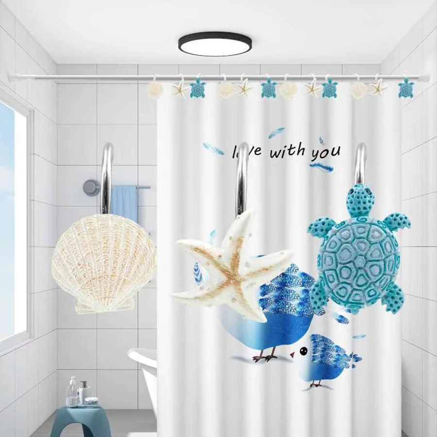 12PCS Seashell Turtles Shower Curtain Hooks Rings