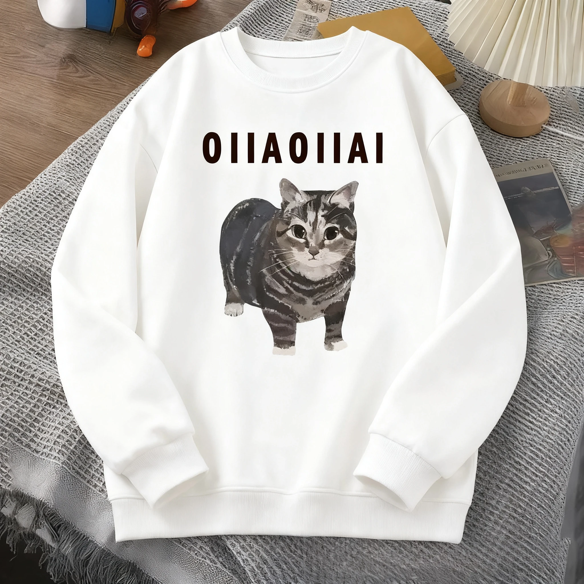 

Fun Cat Pattern Print Autumn and Winter Men's and Women's Long Sleeved Sportswear Casual Loose Outdoor Street Sports Training