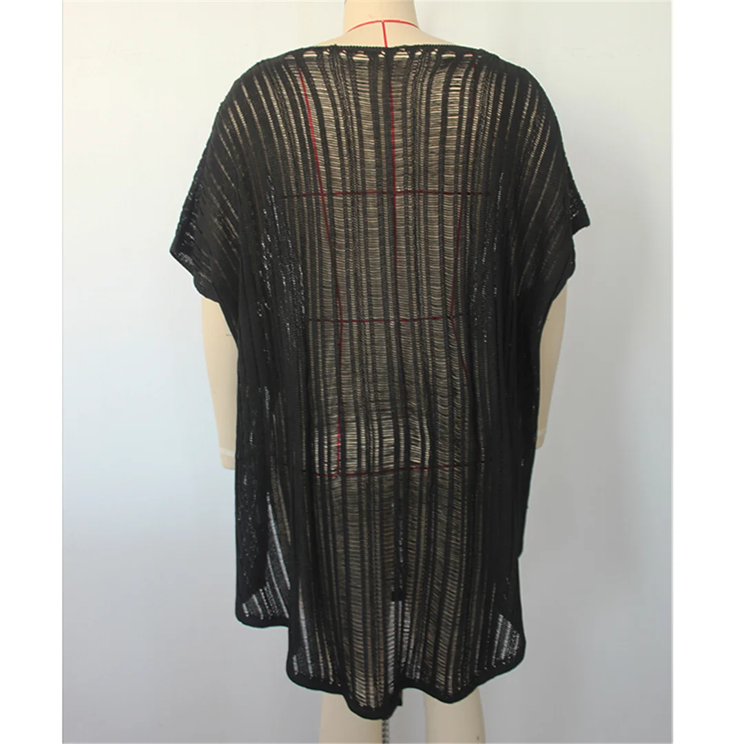 Neues, kurzärmeliges, einfarbiges, gehäkeltes Strick-Tunika-Strandkleid mit V-Ausschnitt, Strandkleid, Strandmode, Damen V8534 – Detail 15