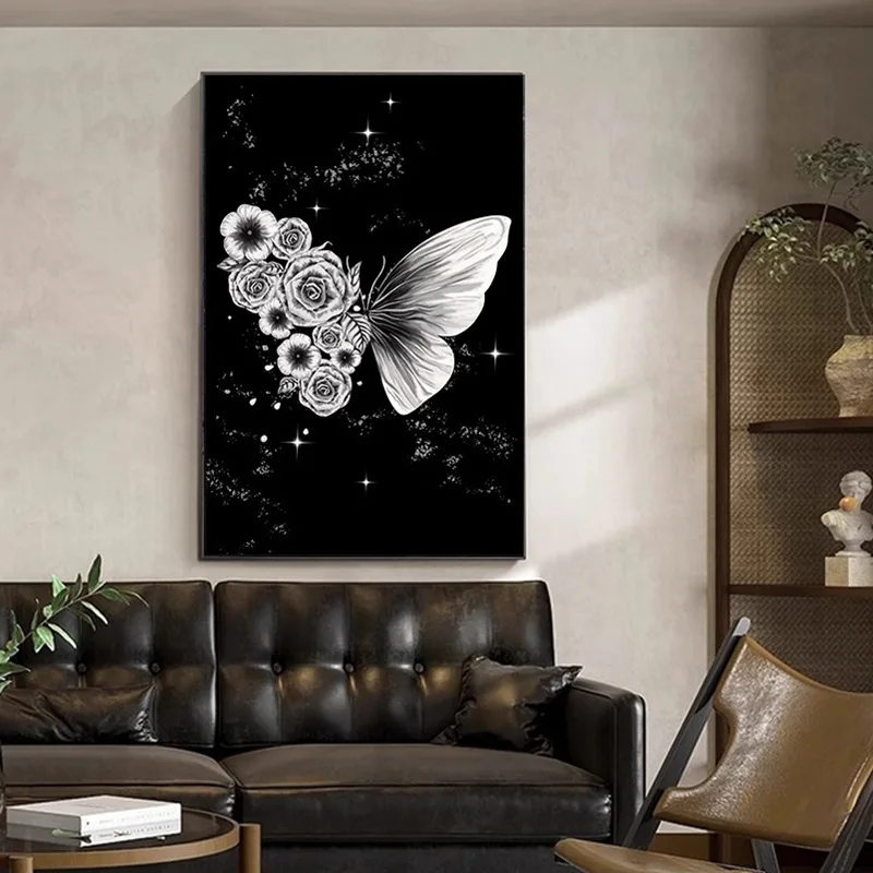 Black and white butterfly feeling living room decorative painting simple wall painting