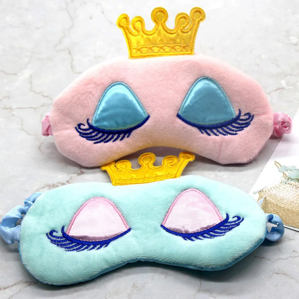 قطعتان من رقعة العين الكرتونية، مادة ناعمة تحجب الضوء، ملحقات النوم، تصميم تاج للسفر إلى المنزل باللونين الأزرق والوردي #3