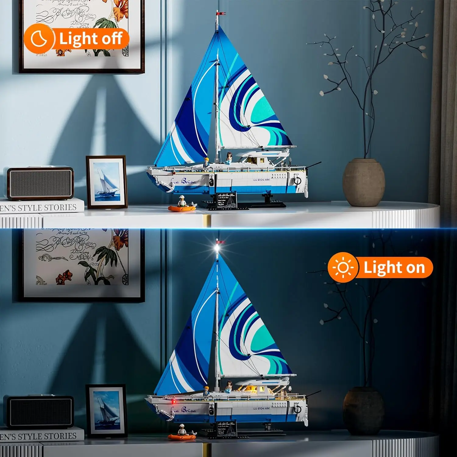 Velero La Brisa Lighting Bicycles Set - City Yacht Juego de exhibición de colección de 1640 piezas para adultos y amantes de la técnica