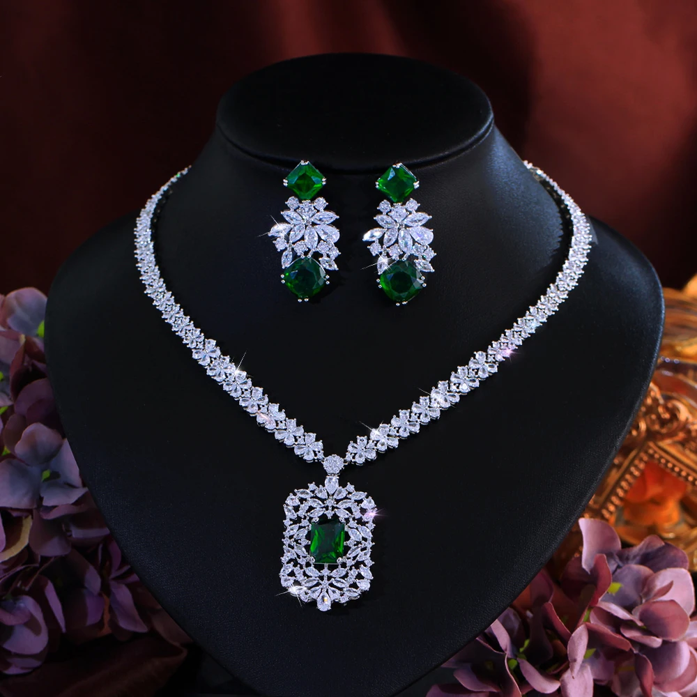 CWWZircons Prachtvolle Dubai Königsblaue Kubische Zirkonia Große Blumen-Braut-Halskette Schmucksets Hochzeitsfeier Damen-Accessoires T0721 – Detail 8