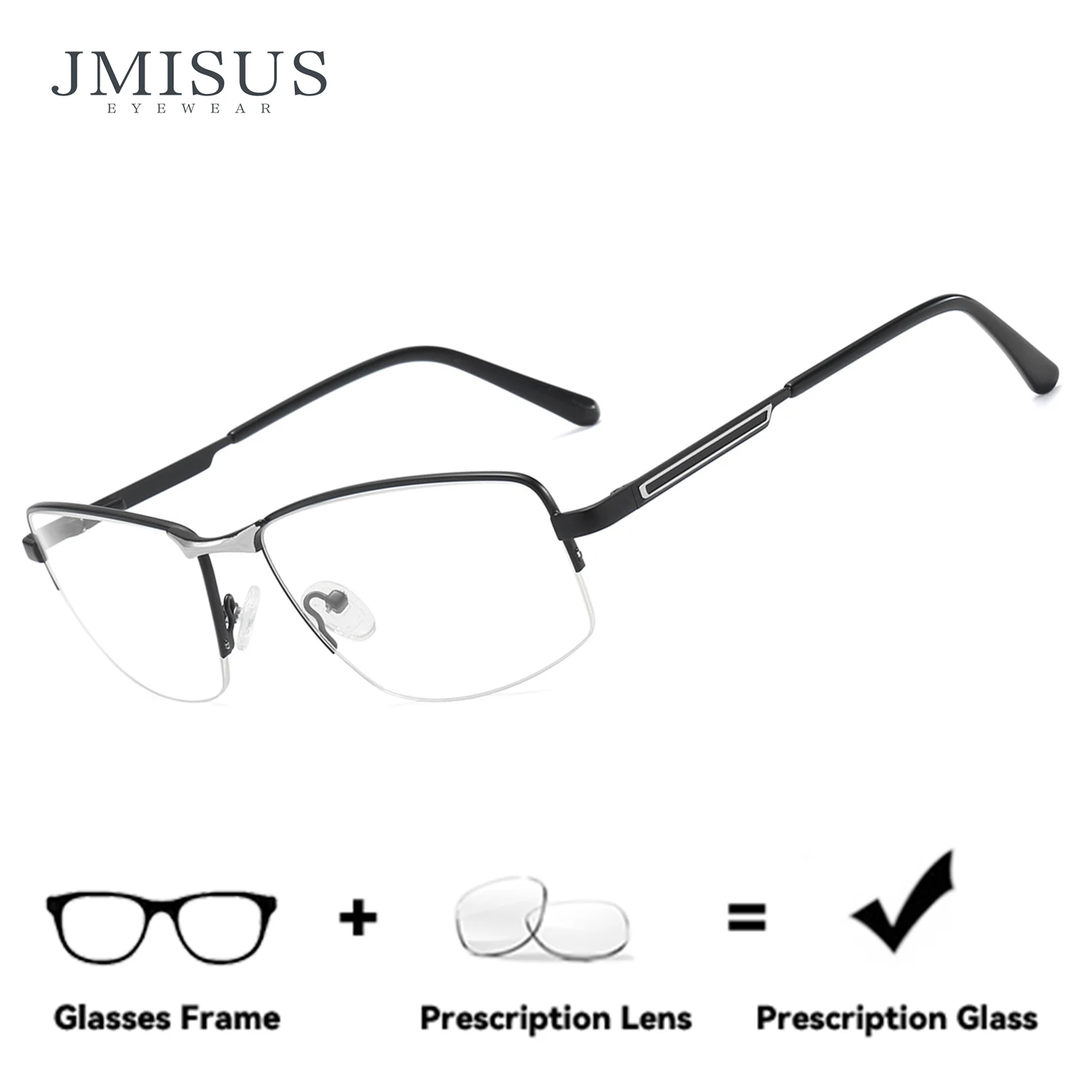 

JMISUS Fashion Half-Rimless Prescription GlassesMyopia Anti Blue Light Photochromic Rectangle Optical Eyewear for Men