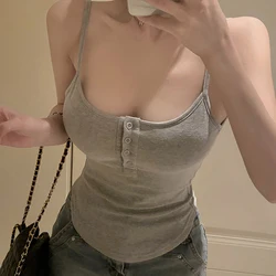 1pcs Summer Solid Color Button Irregular Camisole Hotsweet Women Sleeveless Slim Tank Top