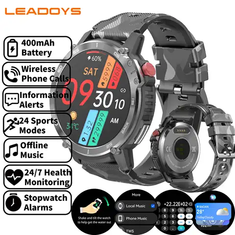 LEADOYS Smart Watch with Off-line Music Multi-Watch Faces Bluetooth Talk Message Alerts Smartwatch Reloj for Android and IOS